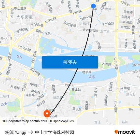 杨箕 Yangji to 中山大学海珠科技园 map