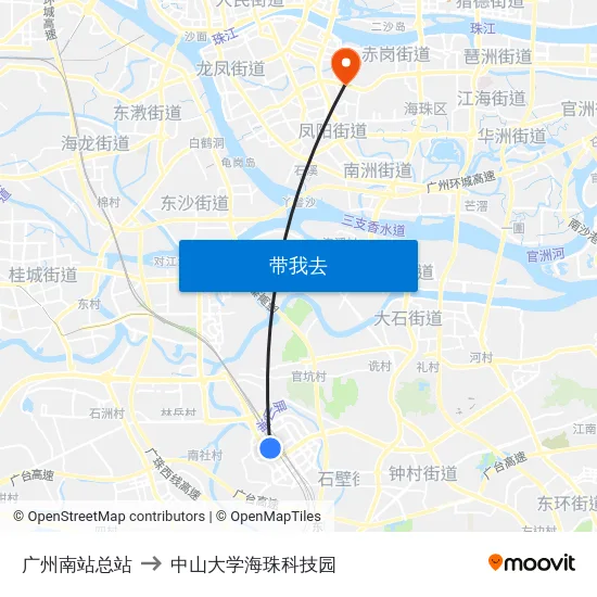 广州南站总站 to 中山大学海珠科技园 map