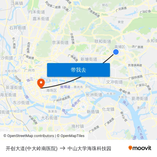 开创大道(中大岭南医院) to 中山大学海珠科技园 map