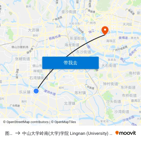 图书馆 to 中山大学岭南(大学)学院 Lingnan (University) College, Sun Yat-sen University map