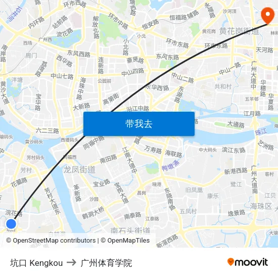 坑口 Kengkou to 广州体育学院 map