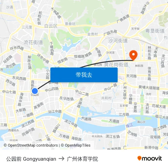公园前 Gongyuanqian to 广州体育学院 map