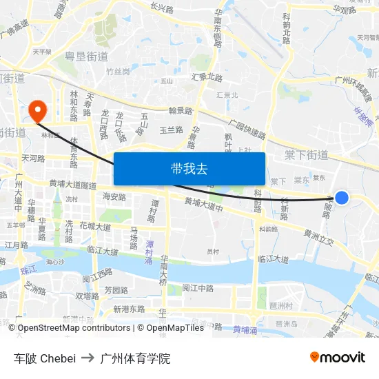 车陂 Chebei to 广州体育学院 map