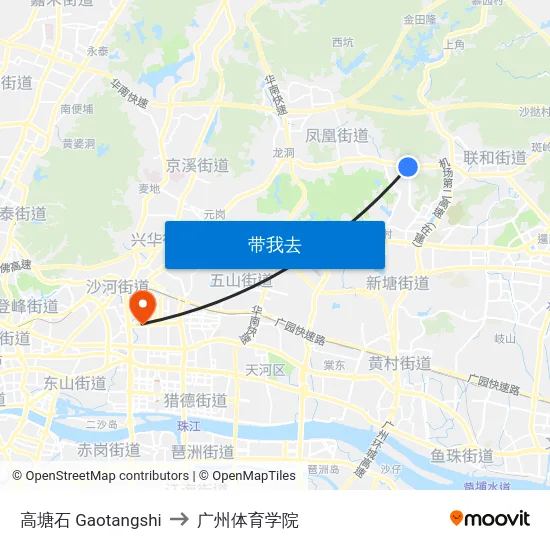 高塘石 Gaotangshi to 广州体育学院 map
