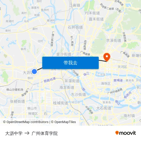 大沥中学 to 广州体育学院 map