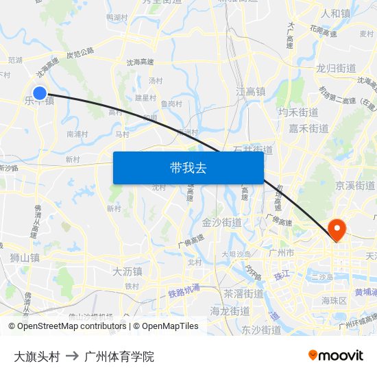 大旗头村 to 广州体育学院 map