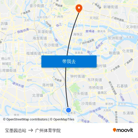 宝墨园总站 to 广州体育学院 map