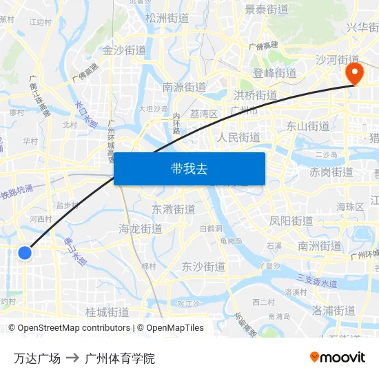 万达广场 to 广州体育学院 map