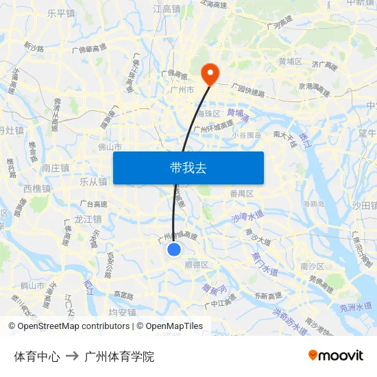 体育中心 to 广州体育学院 map