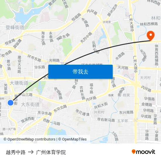 越秀中路 to 广州体育学院 map