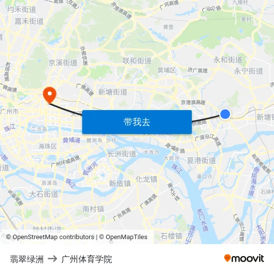 翡翠绿洲 to 广州体育学院 map