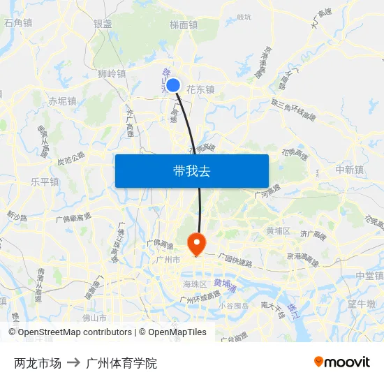 两龙市场 to 广州体育学院 map
