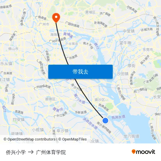 侨兴小学 to 广州体育学院 map