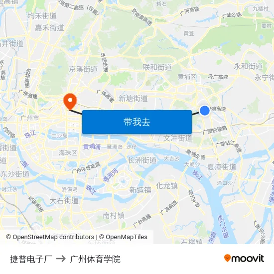 捷普电子厂 to 广州体育学院 map