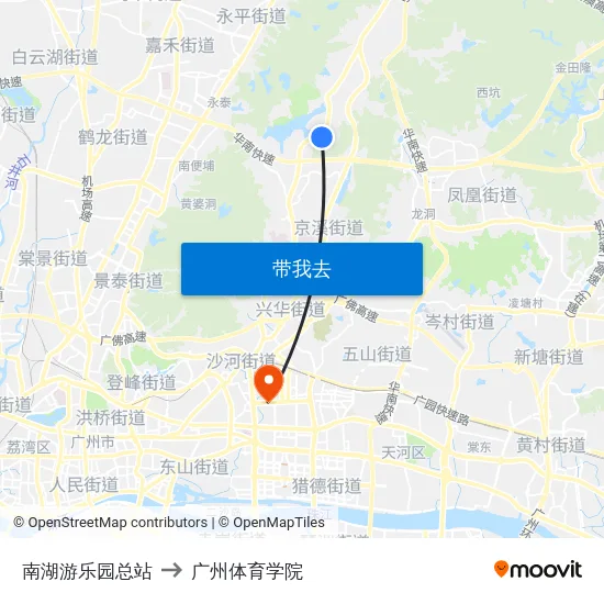 南湖游乐园总站 to 广州体育学院 map