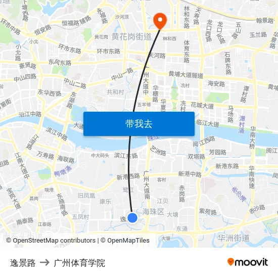 逸景路 to 广州体育学院 map