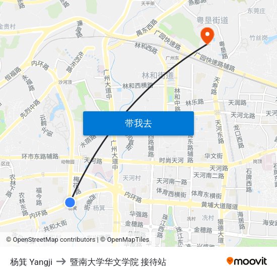 杨箕 Yangji to 暨南大学华文学院 接待站 map