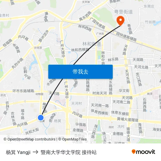 杨箕 Yangji to 暨南大学华文学院 接待站 map