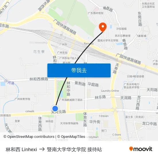 林和西 Linhexi to 暨南大学华文学院 接待站 map