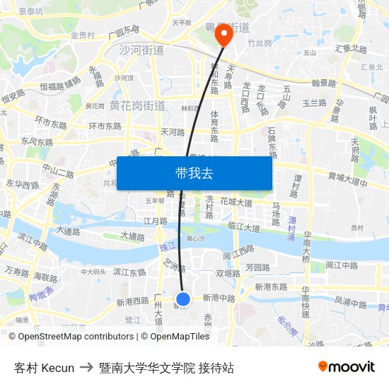 客村 Kecun to 暨南大学华文学院 接待站 map