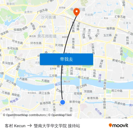 客村 Kecun to 暨南大学华文学院 接待站 map