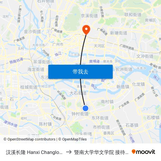 汉溪长隆 Hanxi Changlong to 暨南大学华文学院 接待站 map
