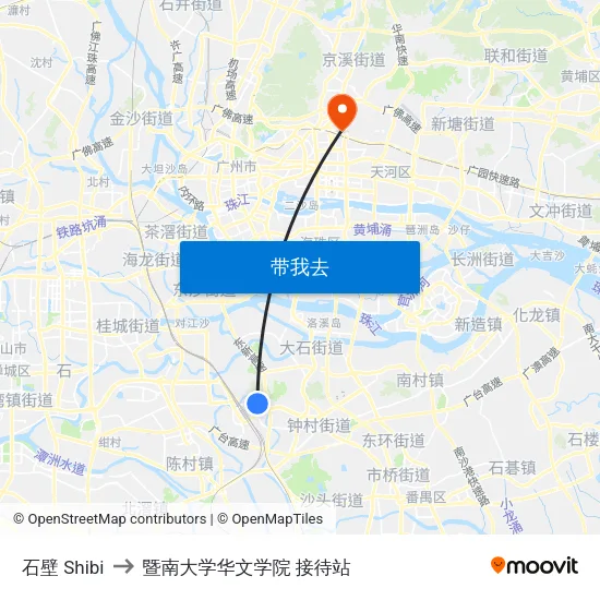 石壁 Shibi to 暨南大学华文学院 接待站 map