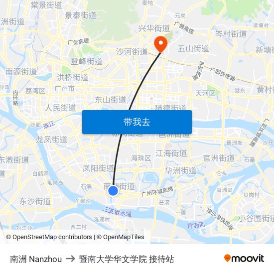 南洲 Nanzhou to 暨南大学华文学院 接待站 map