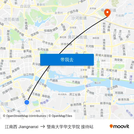 江南西 Jiangnanxi to 暨南大学华文学院 接待站 map