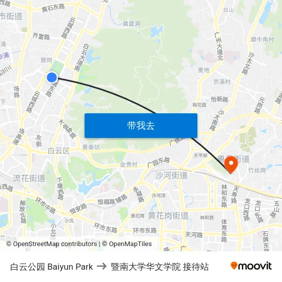 白云公园 Baiyun Park to 暨南大学华文学院 接待站 map