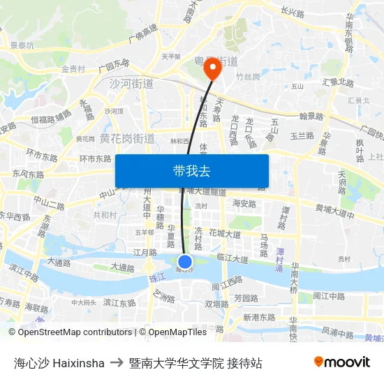 海心沙 Haixinsha to 暨南大学华文学院 接待站 map