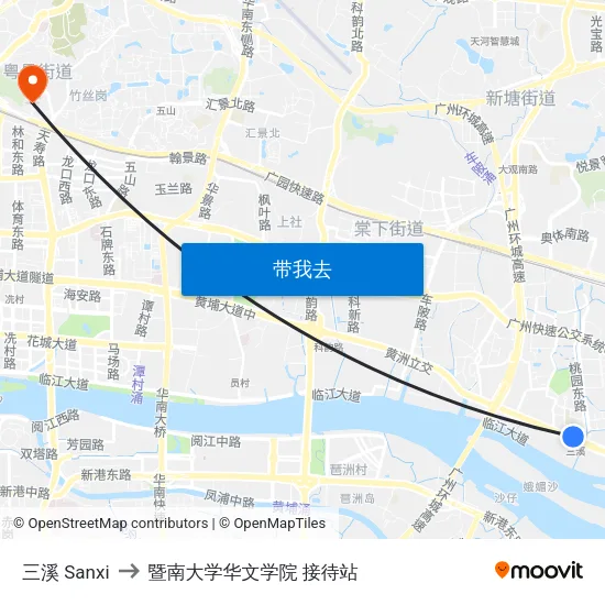 三溪 Sanxi to 暨南大学华文学院 接待站 map