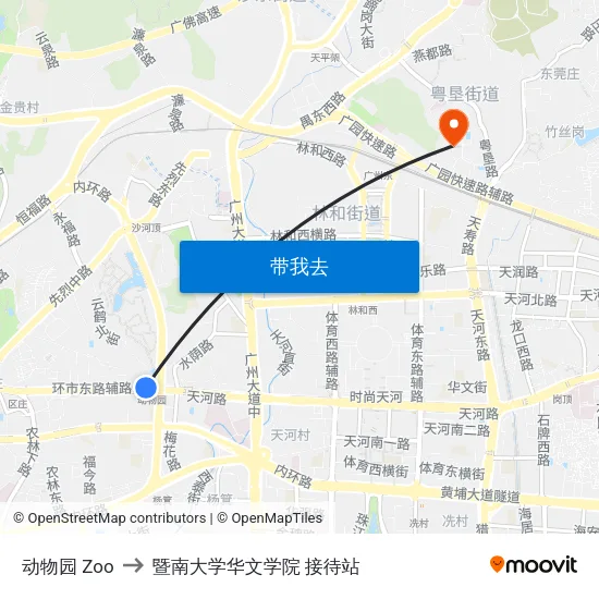 动物园 Zoo to 暨南大学华文学院 接待站 map