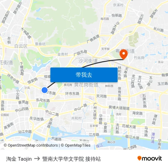 淘金 Taojin to 暨南大学华文学院 接待站 map