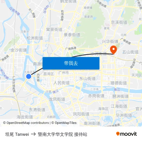 坦尾 Tanwei to 暨南大学华文学院 接待站 map