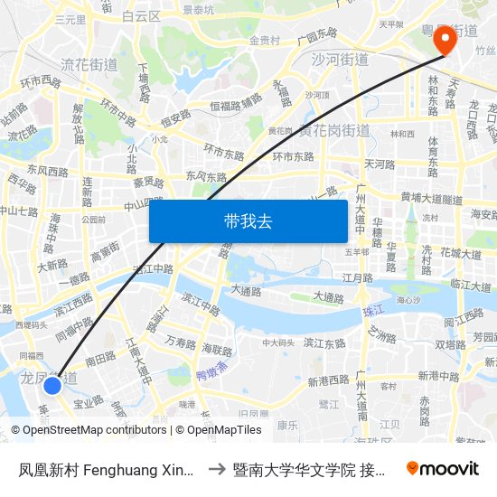 凤凰新村 Fenghuang Xincun to 暨南大学华文学院 接待站 map