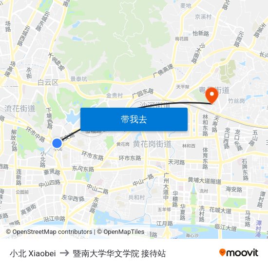小北 Xiaobei to 暨南大学华文学院 接待站 map