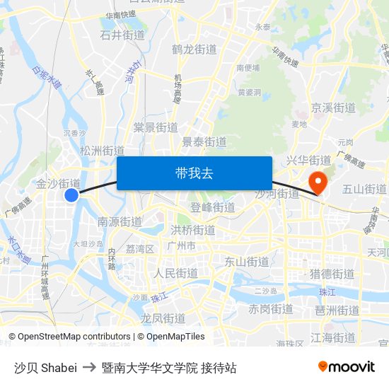 沙贝 Shabei to 暨南大学华文学院 接待站 map