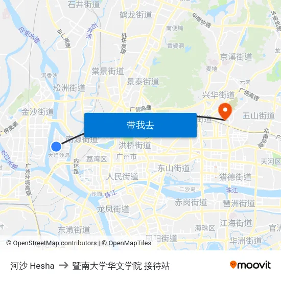 河沙 Hesha to 暨南大学华文学院 接待站 map