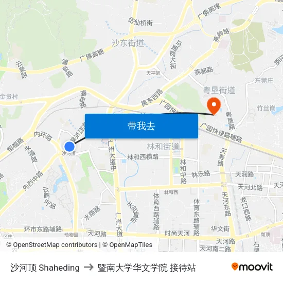 沙河顶 Shaheding to 暨南大学华文学院 接待站 map