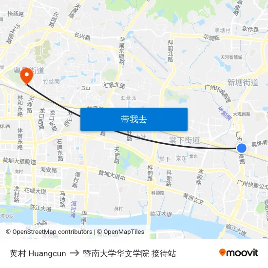 黄村 Huangcun to 暨南大学华文学院 接待站 map