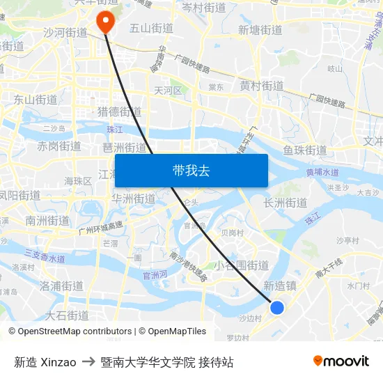 新造 Xinzao to 暨南大学华文学院 接待站 map