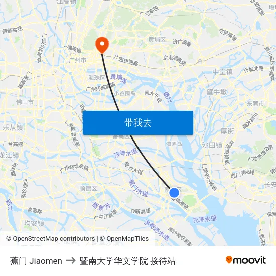 蕉门 Jiaomen to 暨南大学华文学院 接待站 map