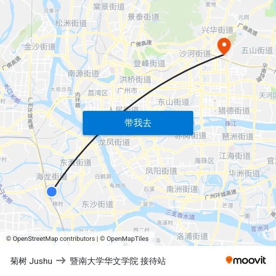 菊树 Jushu to 暨南大学华文学院 接待站 map