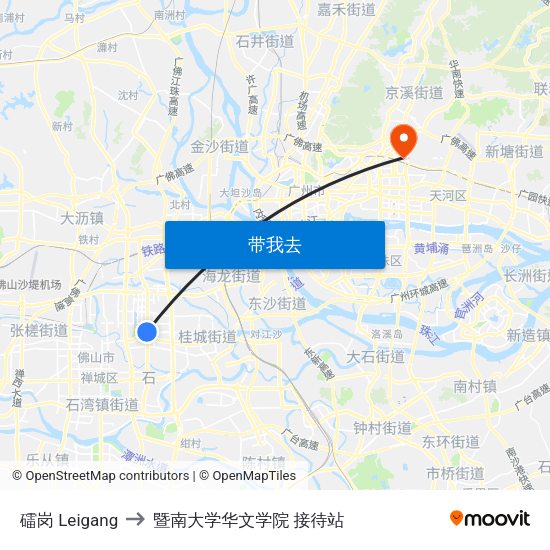礌岗 Leigang to 暨南大学华文学院 接待站 map