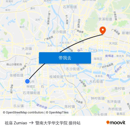 祖庙 Zumiao to 暨南大学华文学院 接待站 map