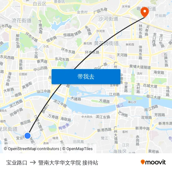 宝业路口 to 暨南大学华文学院 接待站 map