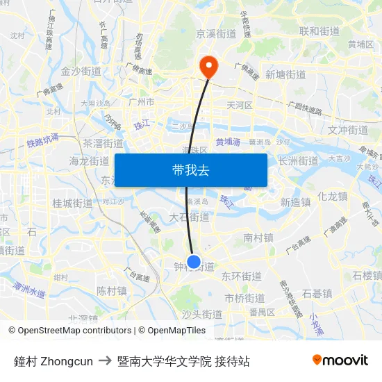 鐘村 Zhongcun to 暨南大学华文学院 接待站 map