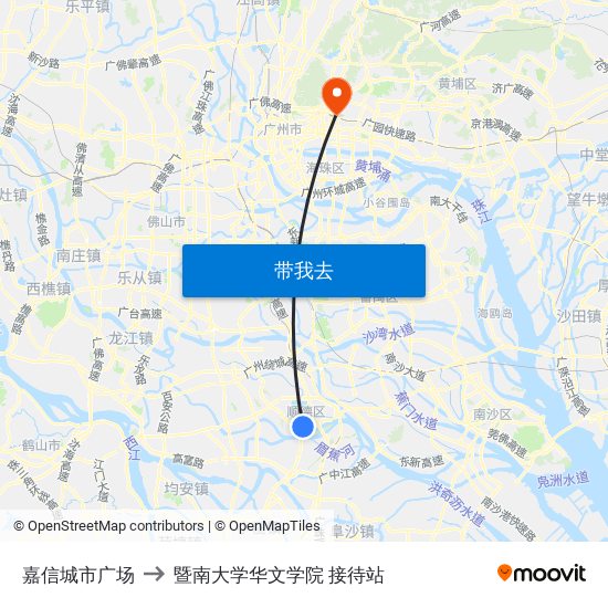 嘉信城市广场 to 暨南大学华文学院 接待站 map