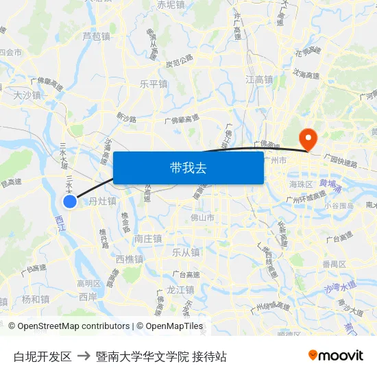 白坭开发区 to 暨南大学华文学院 接待站 map